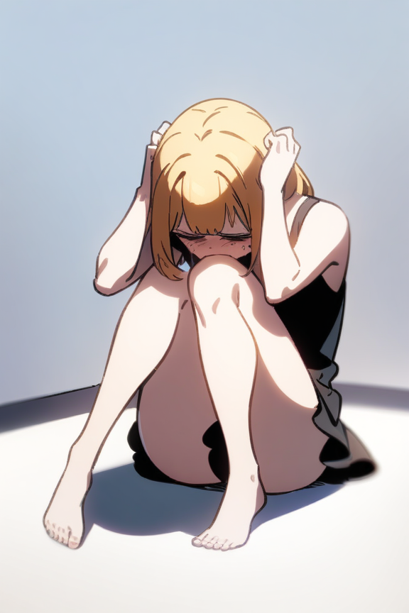 頭を抱える体育座りのプロンプト