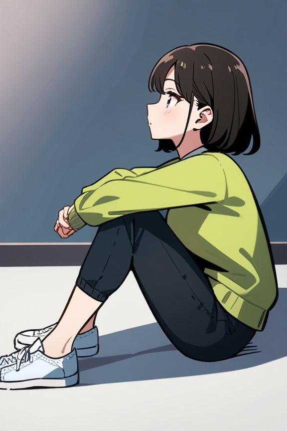 体を反らす体育座りのプロンプト