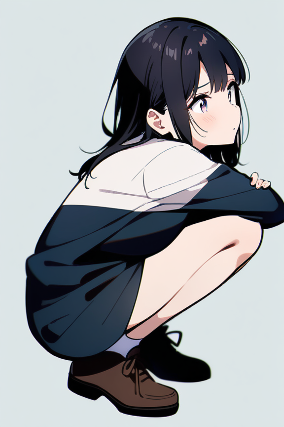 しゃがむ体育座りのプロンプト