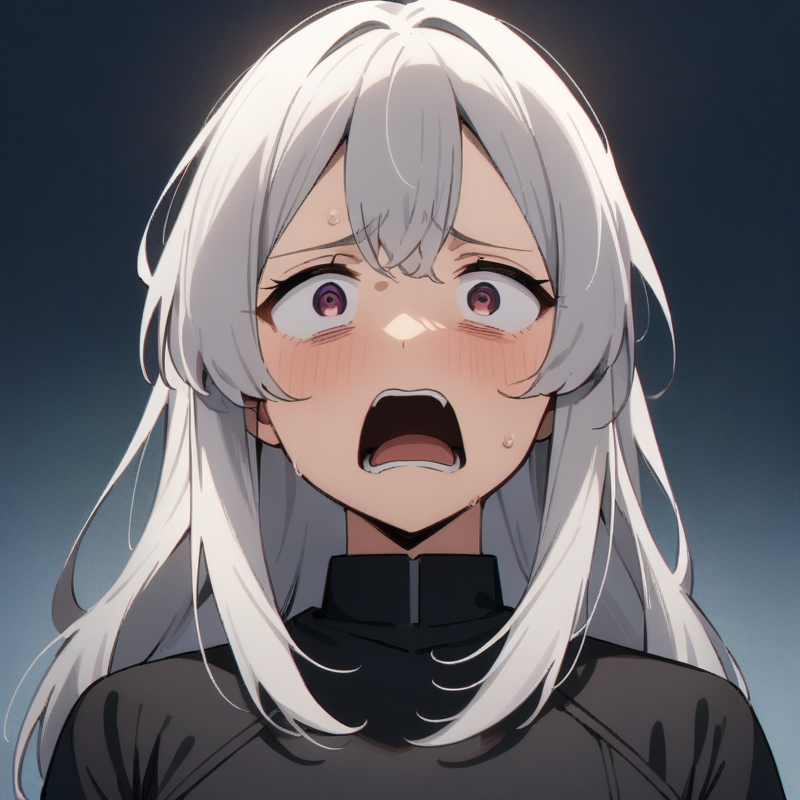 眉を八の字にした困り顔のプロンプト
