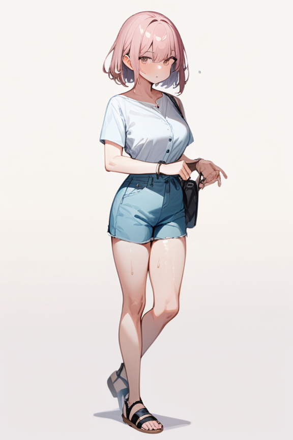 真夏の暑さでうっすら汗ばむのプロンプト