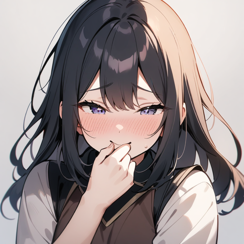 口元を隠す照れ笑いのプロンプト