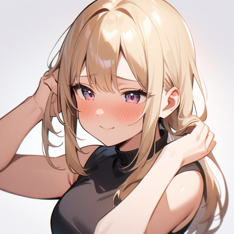 髪を触る照れ笑いのプロンプト