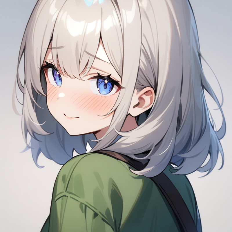 振り返る照れ笑いのプロンプト