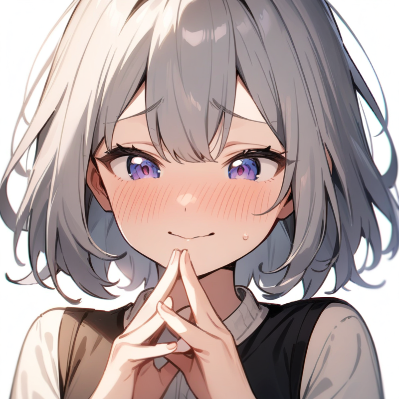 指を組む照れ笑いのプロンプト