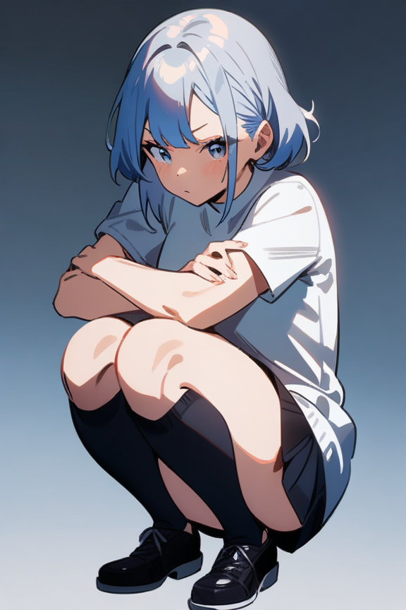 しゃがむ腕組みのプロンプト