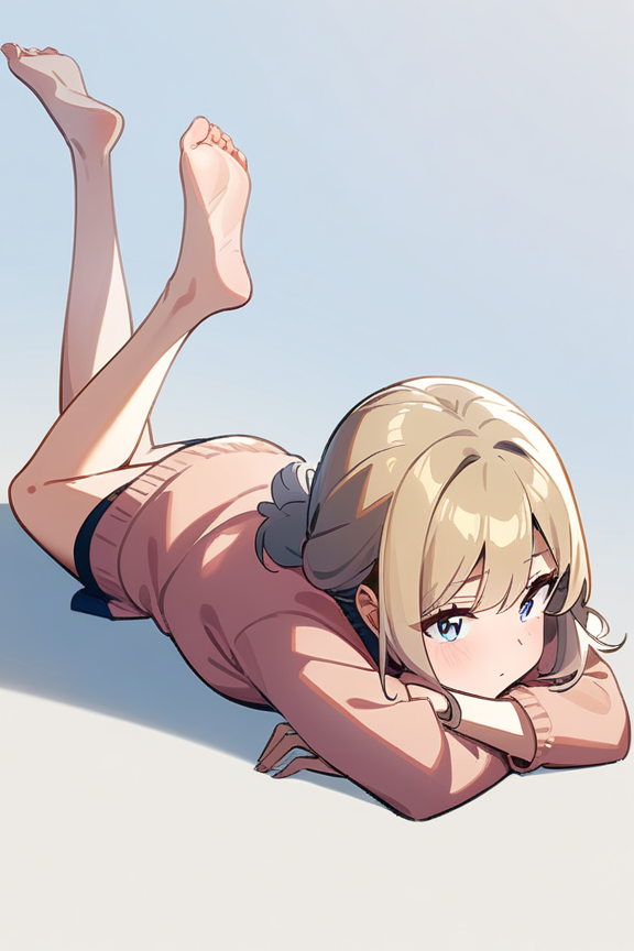 足を上げる寝そべりのプロンプト