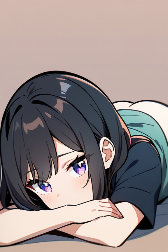 片肘だけついて寝そべるのプロンプト