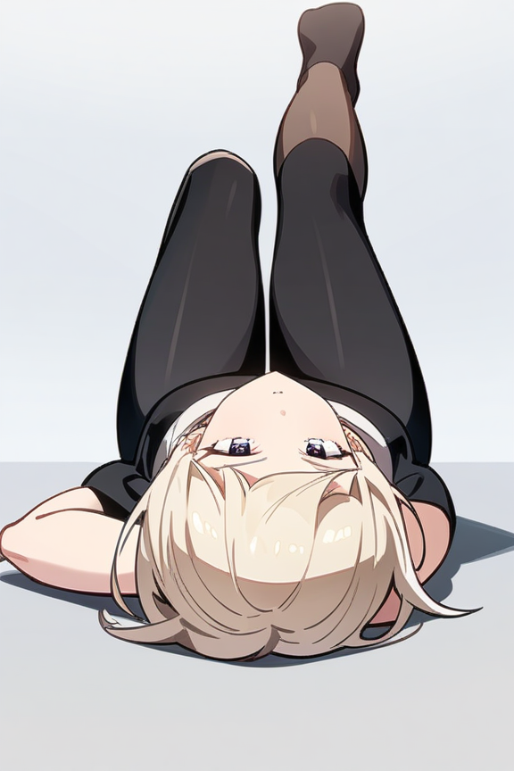 膝を曲げて仰向けに寝そべるのプロンプト
