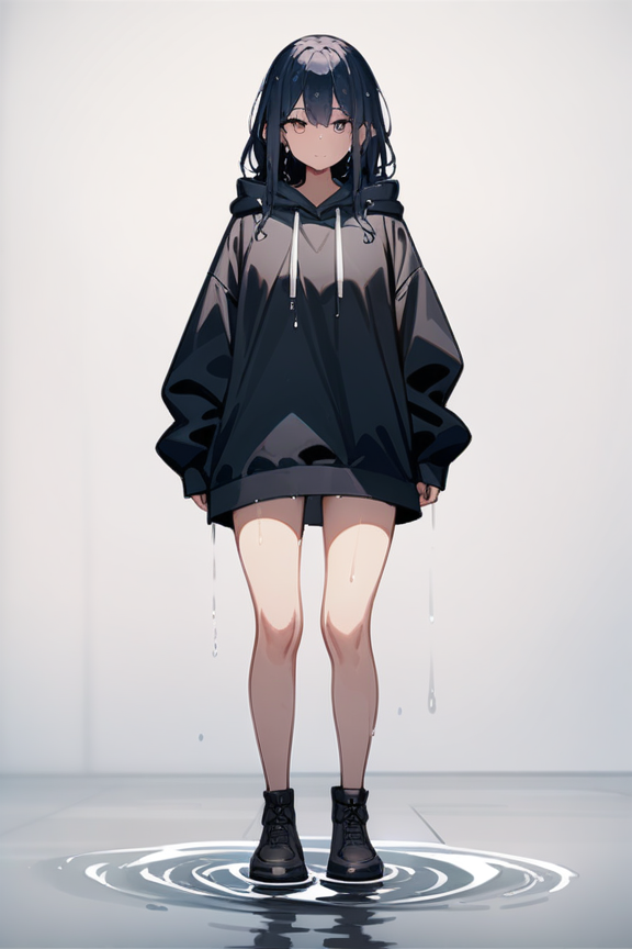 パーカーごとずぶ濡れのプロンプト