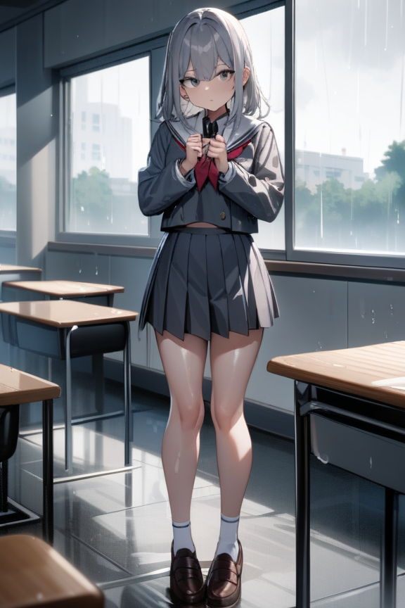 雨の日の教室のプロンプト