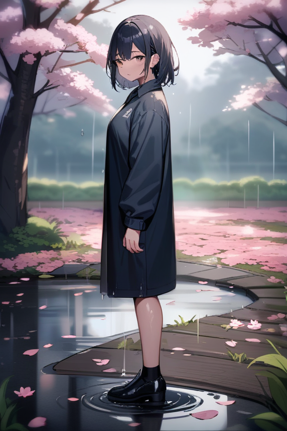雨上がりの桜のプロンプト