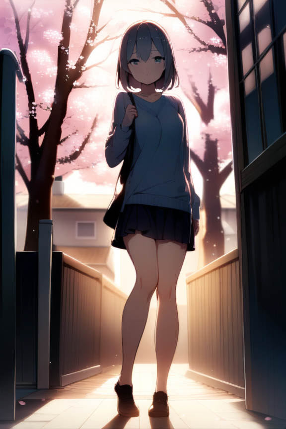 早朝の桜のプロンプト